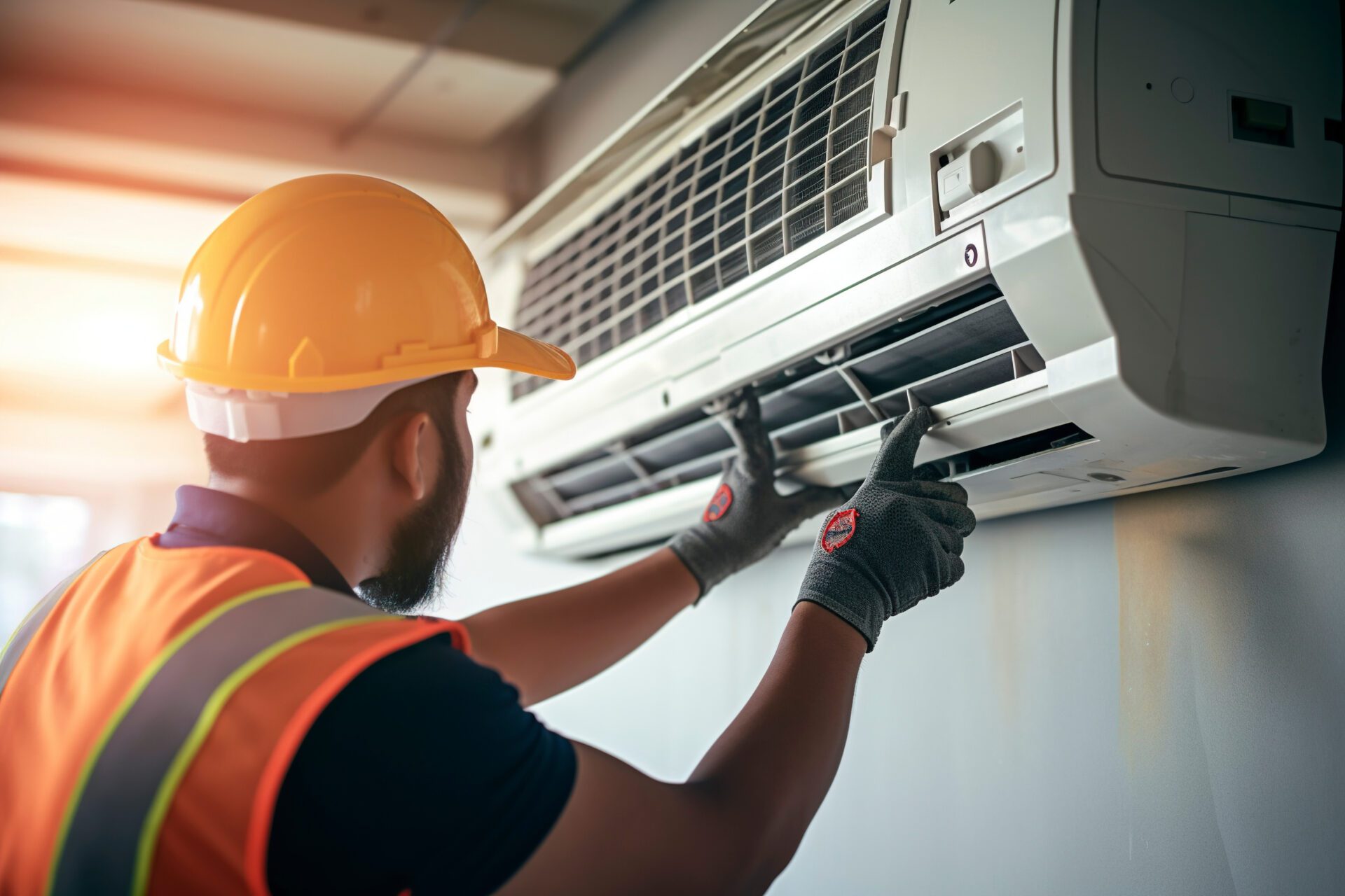 206515582_l_normal_none Technician checking and changing the filters of a domestic air conditioning split.